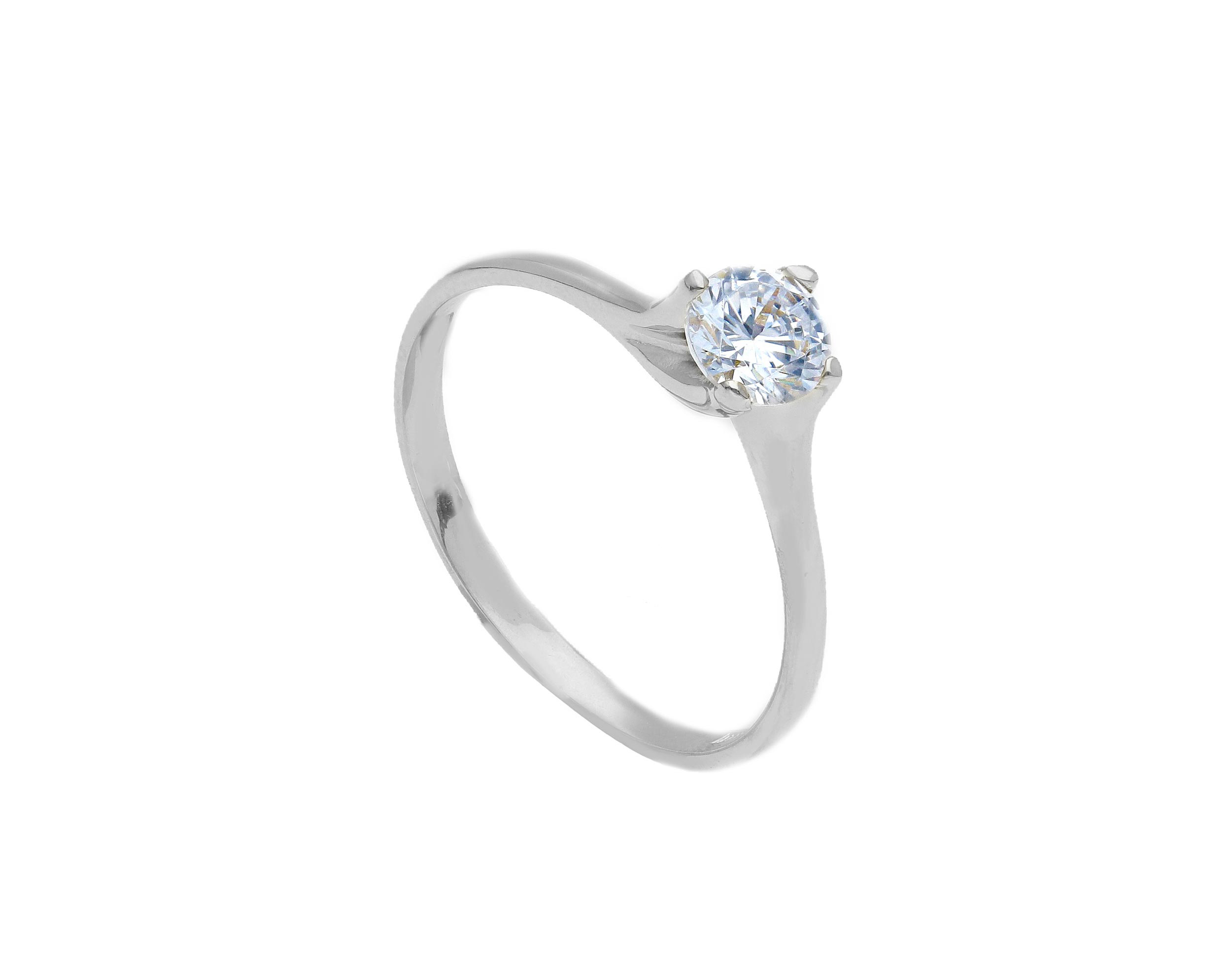 Single stone k14 white gold ring with zirkon on four teeth bezel (S253265)